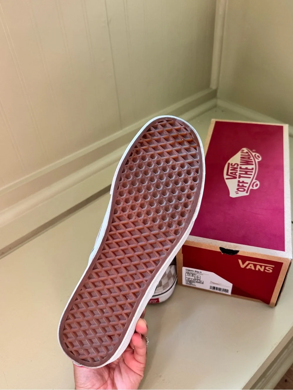 Vans Slip-On Checkerboard in White and Tan